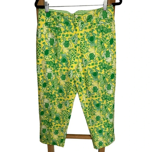 Lilly Pulitzer Ankle Frog Green Pockets Tropical Crop Capri Pants Size 10 - Picture 1 of 12